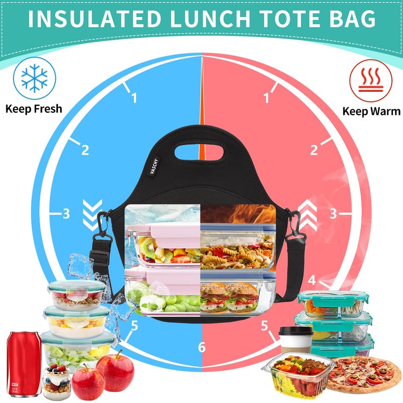 VASCHY Neoprene Insulated Lunch Bag Tote for Men or Women 12.9x13.4x6.3 inch with Detachable Adjustable Shoulder Strap - Image 2